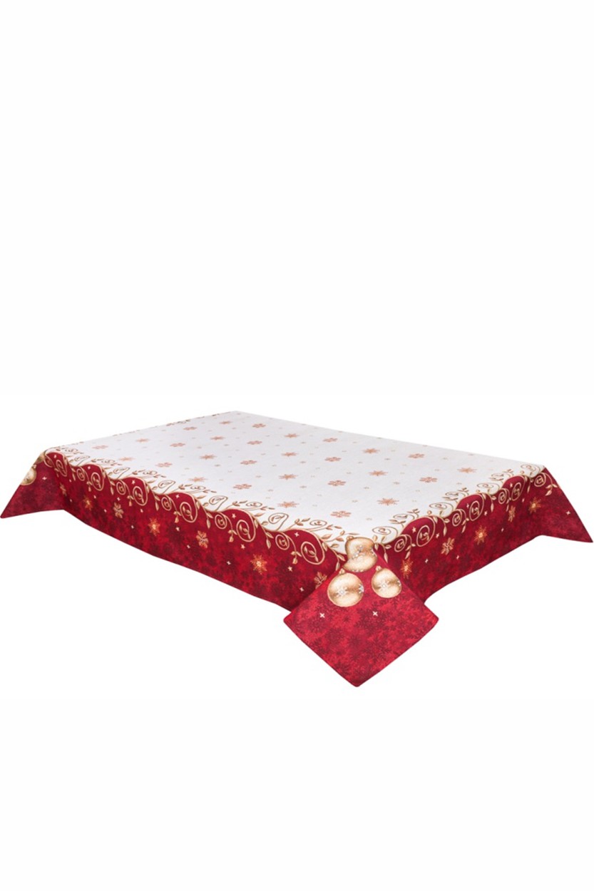 Tischldecke mit Gold-Lurex Design: goldene Weihnachtskugeln  - 97x100 cm