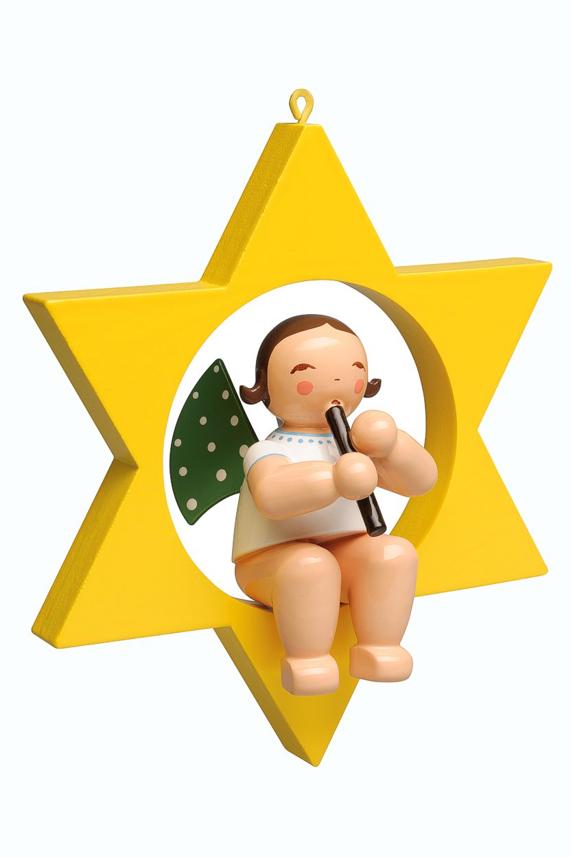 Wendt&Kühn Christbaumengel - Grünhainichener Engel® mit Blockflöte im Stern