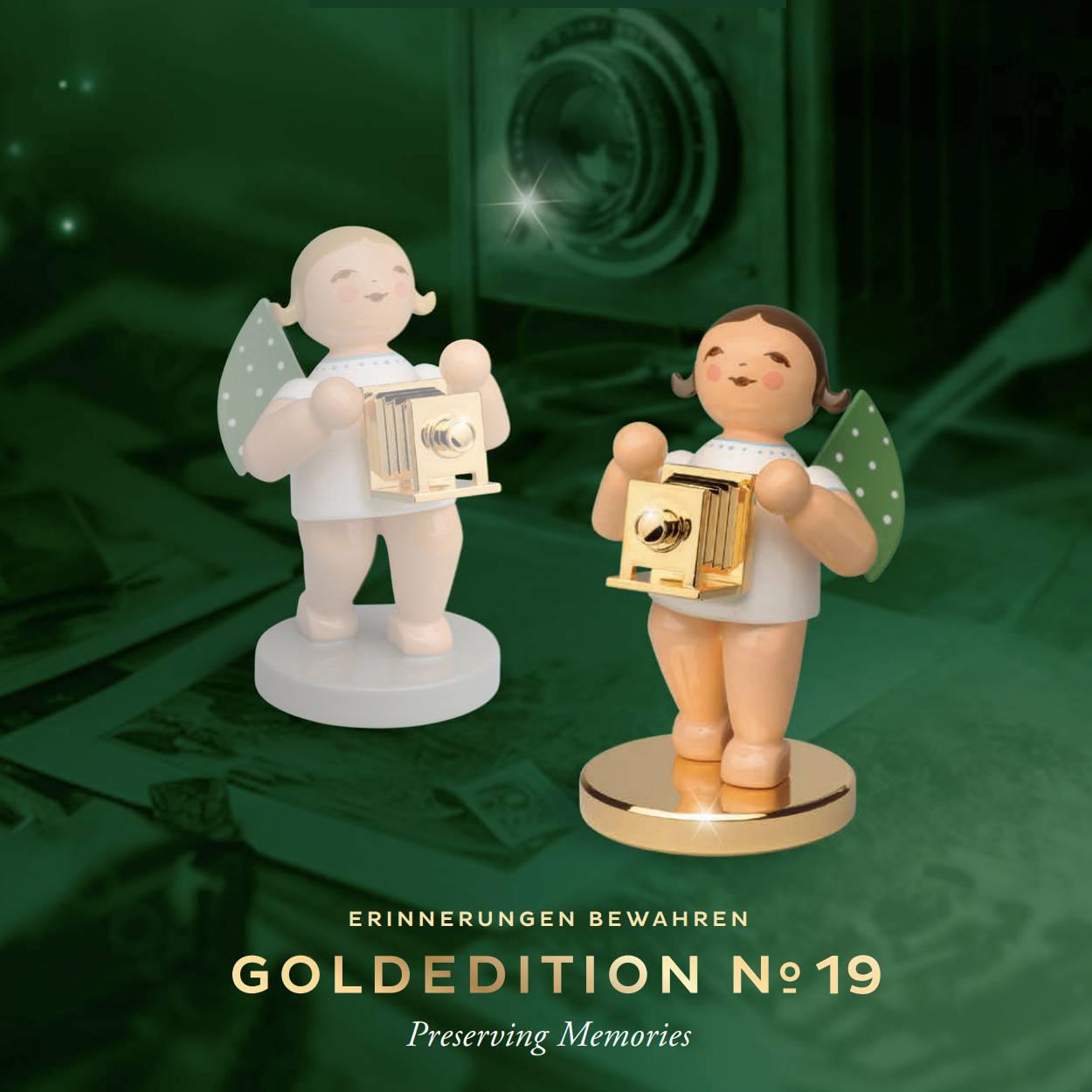 Chronist - Engel mit Kamera auf Metallsockel - limitierte Goldedition No 19