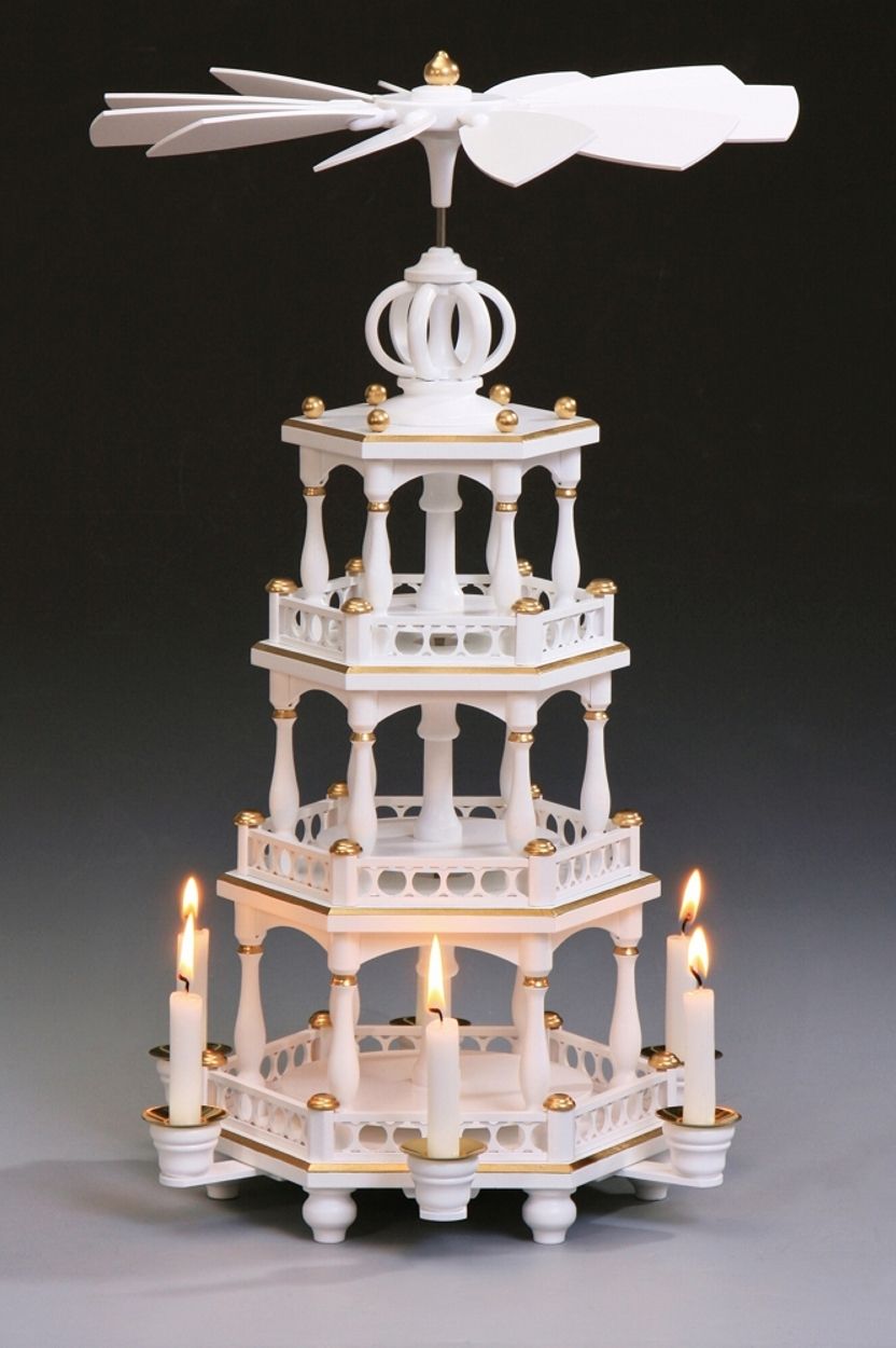 Pyramide weiß/gold unbestückt  - 49 cm