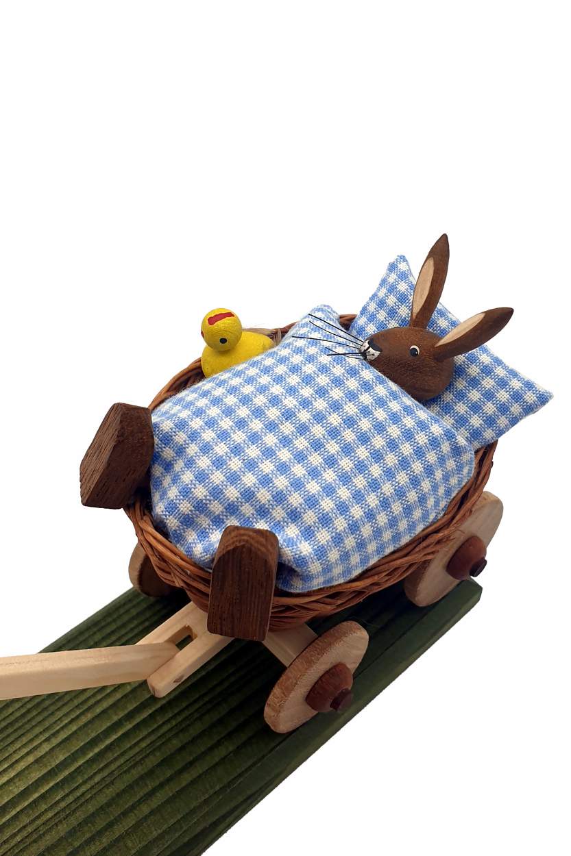 Osterhasengroßvater mit Baby im Wagen 18cm - Fa. Steglich