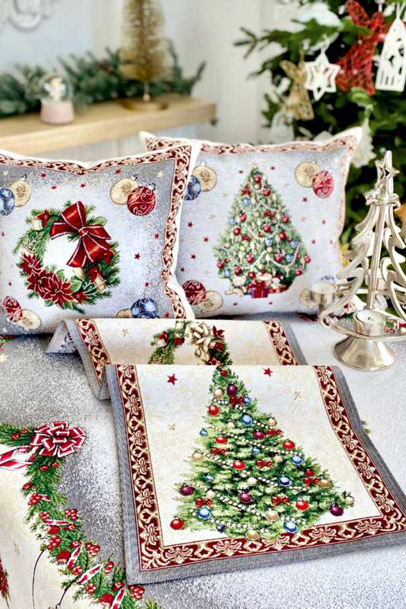 Tischläufer ohne Lurex Design: geschmückter Weihnachtsbaum 45x140 cm