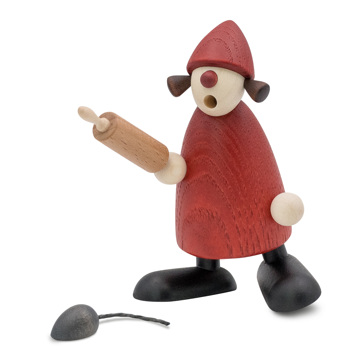 Weihnachtsfrau mit Nudelholz und Maus - 8 cm - Björn Köhler