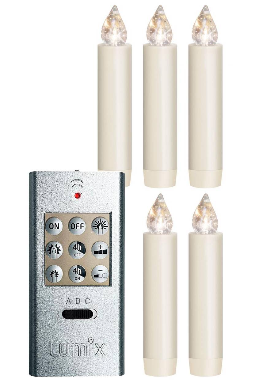 5er LED-Set für 14 mm Kerzentüllen  Basis-Set mit Fernbedienung