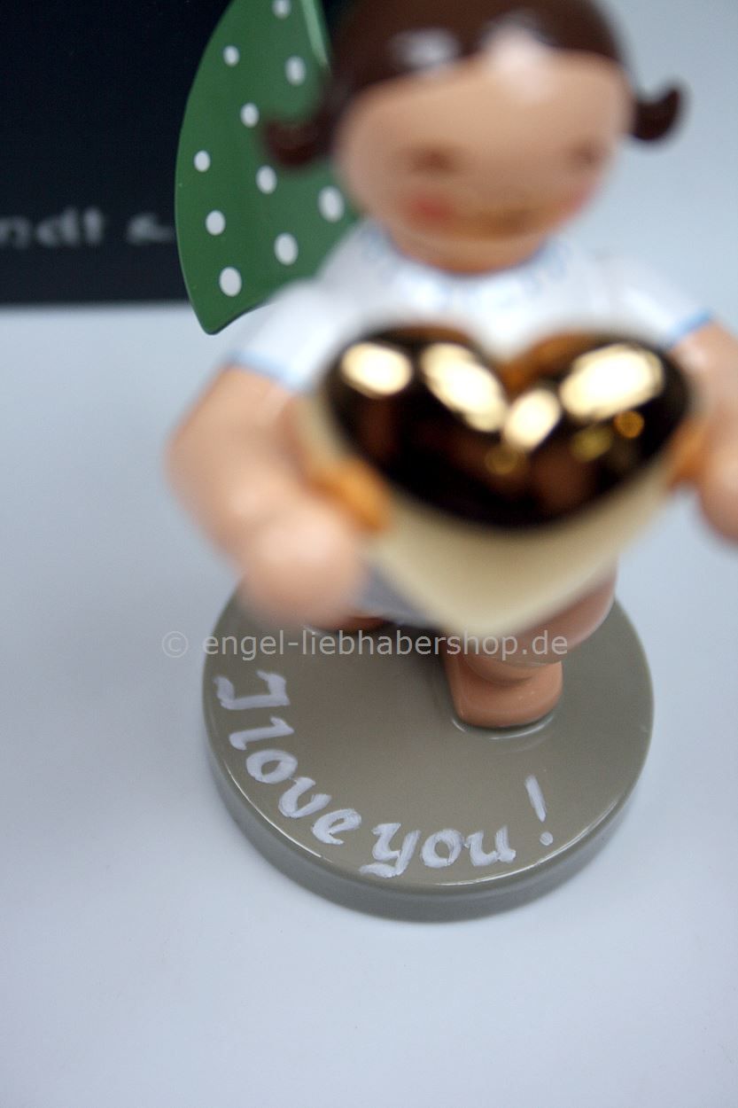 Wendt & Kühn - Liebesbote mit vergoldetem Herz - Goldedition:   I love you! - blondes Haar