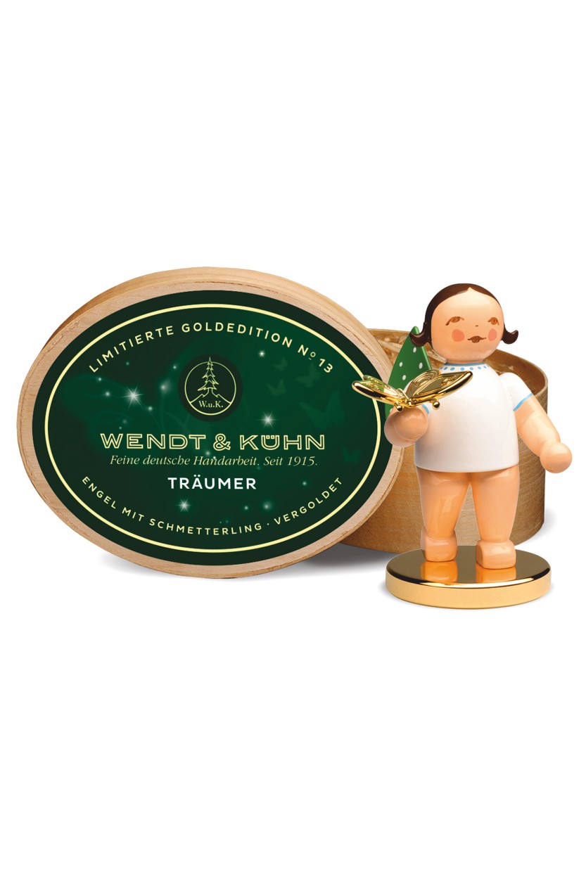 Träumer - limitierte Goldedition No. 13 - Grünhainichener Engel mit Schmetterling - Wendt & Kühn 2020 - nur noch in blond