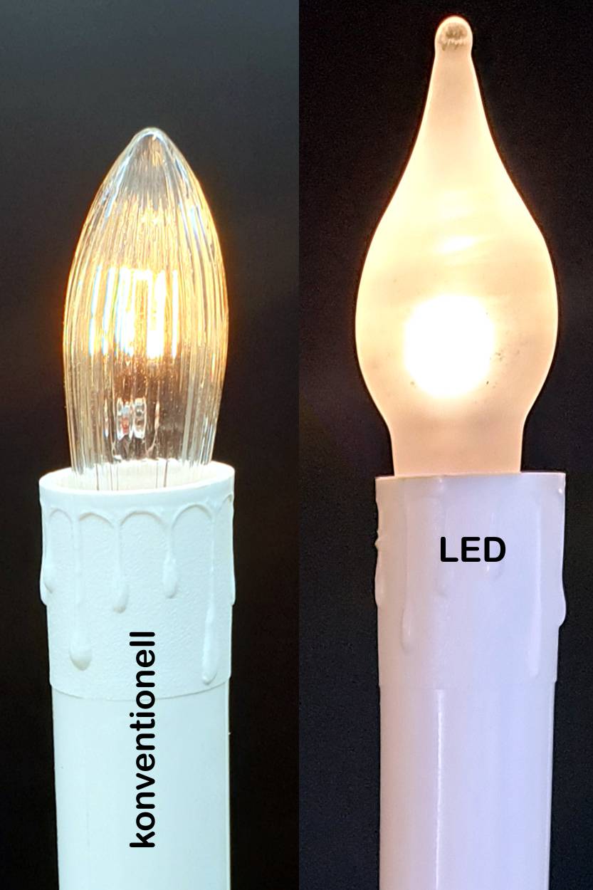 LED-Diodenkerze - Windstoß-/Flammkerze - warmweiß - 8-55 Volt = 5-30 Brennstellen