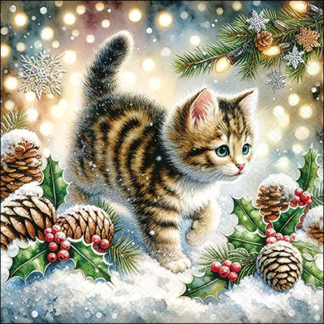 Lunchservietten - Katze im Schnee