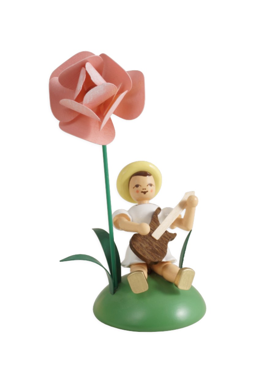 Blumenkind sitzend -  farbig Pfingstrose/E-Gitarre Faltenrock - BKS 032