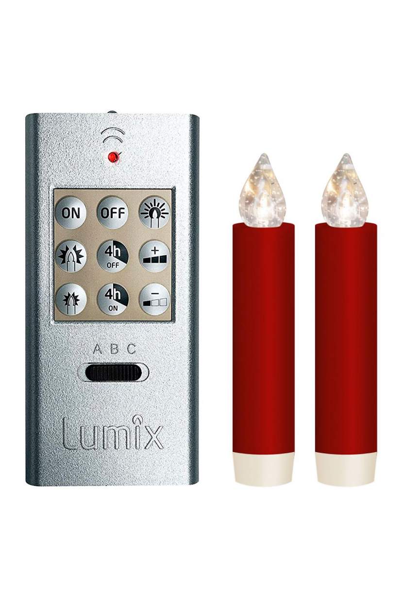 2er LED-Set für 14 mm Kerzentüllen - rot Basis-Set mit Fernbedienung