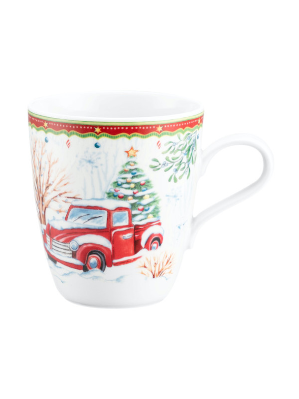 Porzellanbecher mit Henkel 0,4l - Weihnachtsauto - Seltmann Weiden