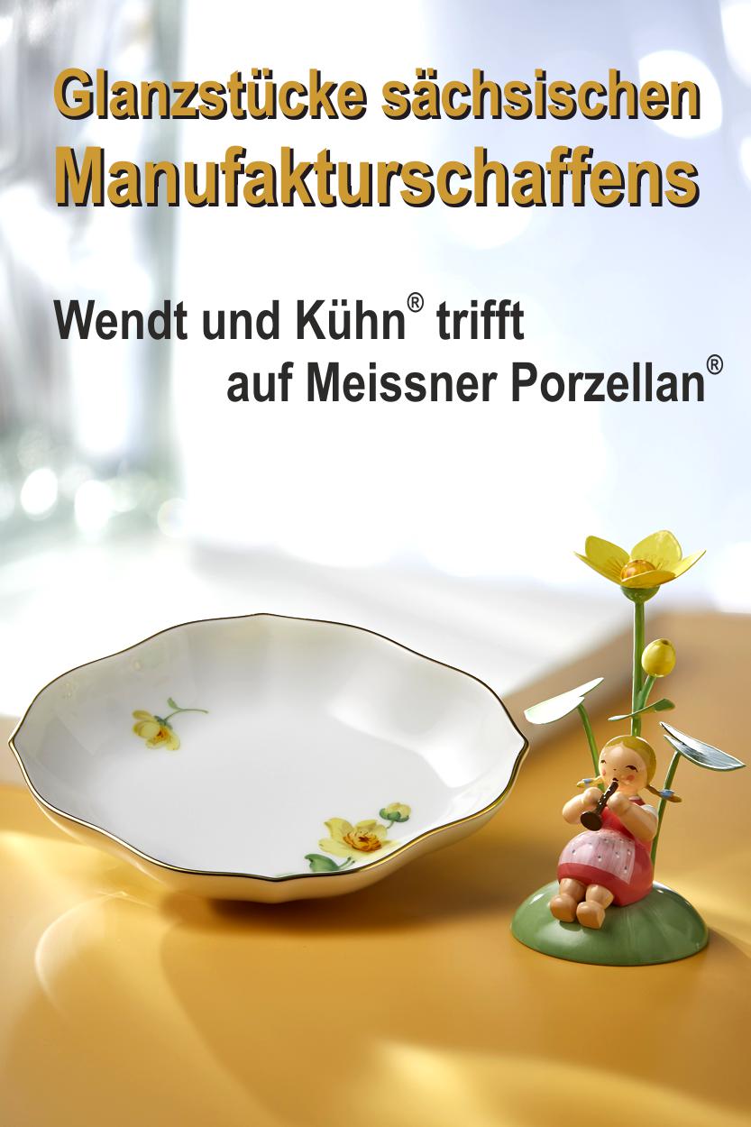 Mädchen mit Sumpfdotterblume auf Hügel, mit Schale Meissner Porzellan