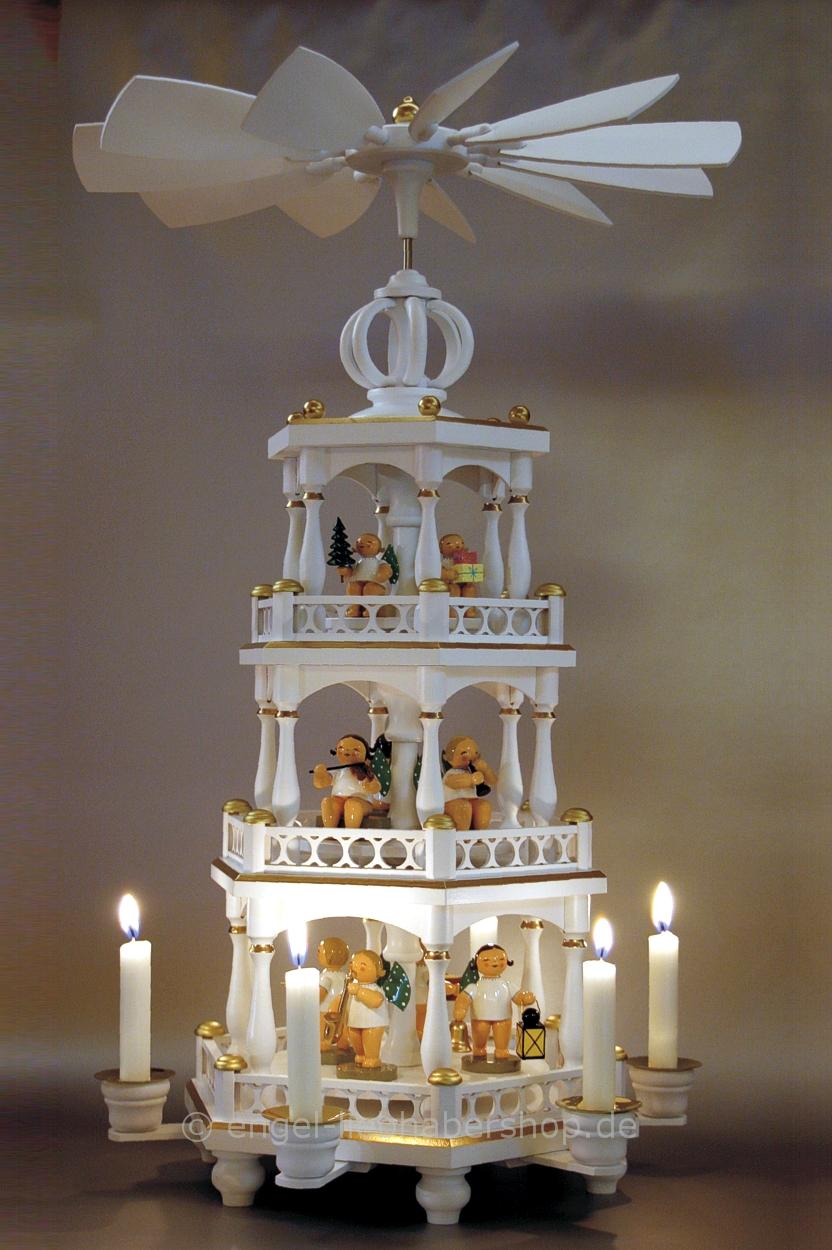 Pyramide weiß/gold unbestückt  - 49 cm